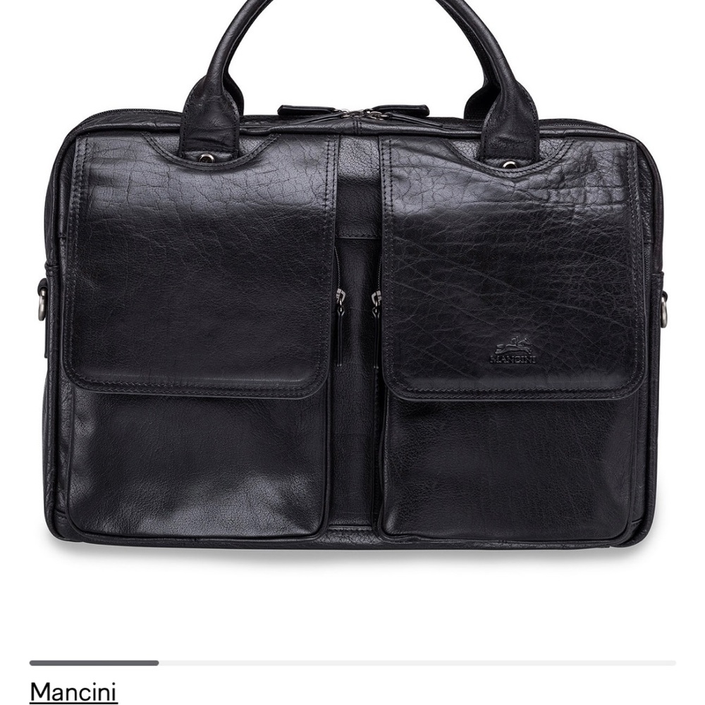 Arizona Collection Black Leather Double Compartment Briefcase Laptop bag